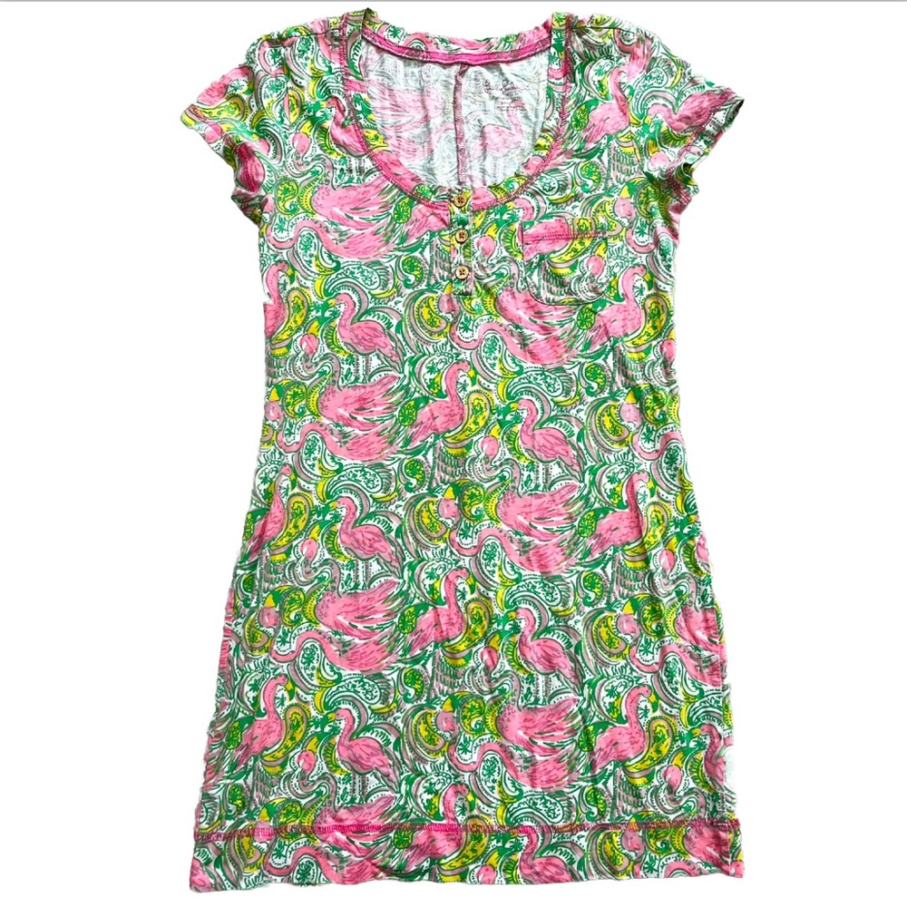 LILLY PULITZER BRITTON HENLEY DRESS SIZE SMALL FLAMINGO PRINT VACATION PRETTY - Picture 1 of 10